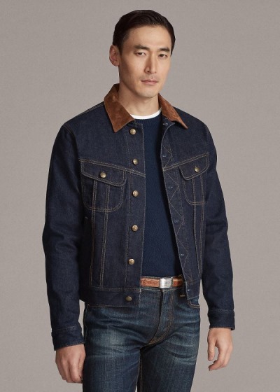 Men's Ralph Lauren Slim Suede-Trim Denim Jacket | 618974BOL